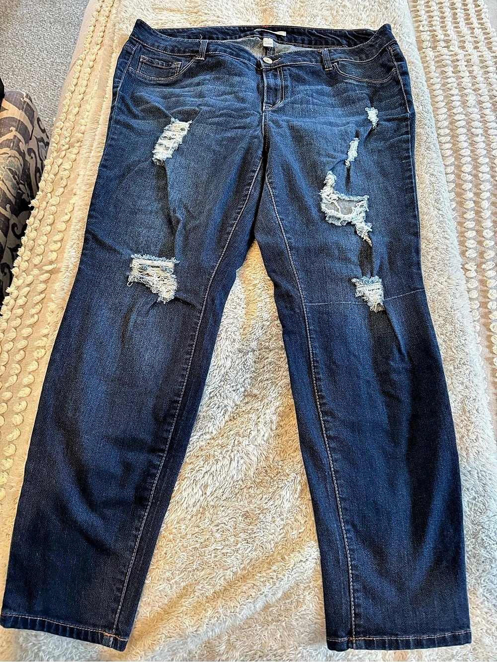 refuge Distressed Straight Leg Jeans Blue Waist 18